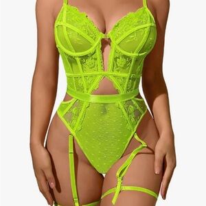 Neon Green Lace Bodysuit Lingerie